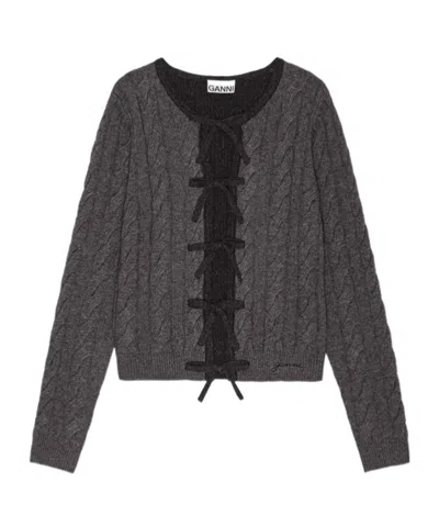 Ganni Tie Lacing Cardigan In Black