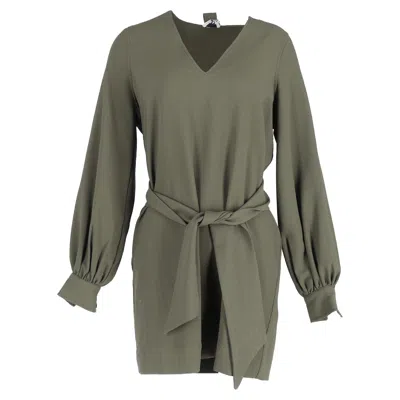 Ganni Tie-neck Crepe Mini Dress In Green Polyester