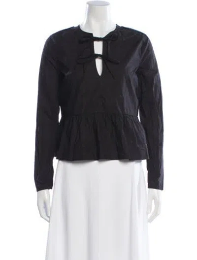 Pre-owned Ganni Tie Neck Long Sleeve Blouse In Black