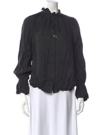 Pre-owned Ganni Tie Neck Long Sleeve Blouse In Gray