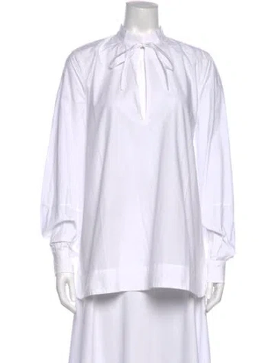 Pre-owned Ganni Tie Neck Long Sleeve Blouse In White