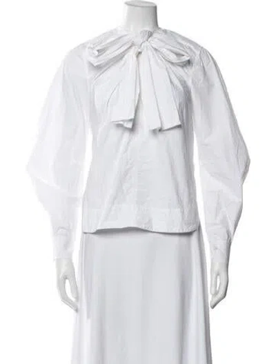 Pre-owned Ganni Tie Neck Long Sleeve Blouse In White
