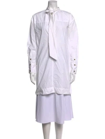 Pre-owned Ganni Tie Neck Long Sleeve Tunic In White