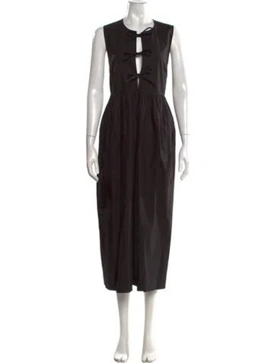 Pre-owned Ganni Tie Neck Midi Length Dress In Black