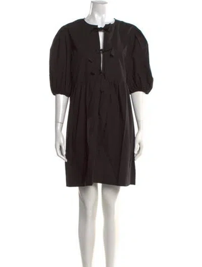 Pre-owned Ganni Tie Neck Mini Dress In Black
