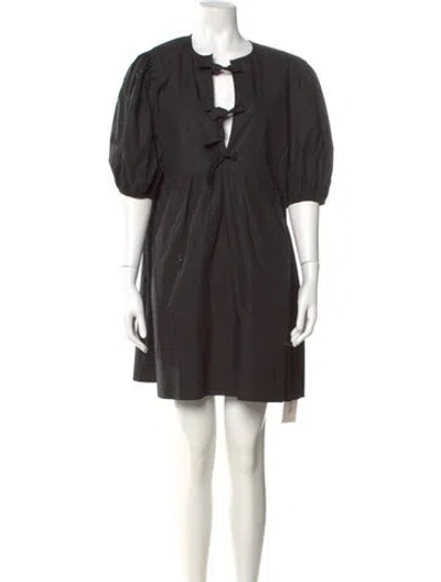 Pre-owned Ganni Tie Neck Mini Dress In Black