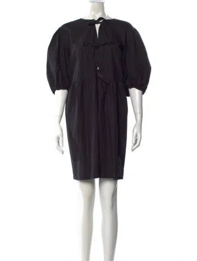 Pre-owned Ganni Tie Neck Mini Dress In Black