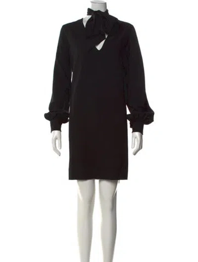 Pre-owned Ganni Tie Neck Mini Dress In Black