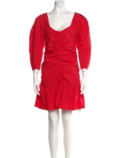 Pre-owned Ganni Tie Neck Mini Dress In Red