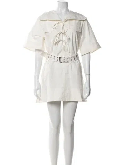 Pre-owned Ganni Tie Neck Mini Dress W/ Tags In White