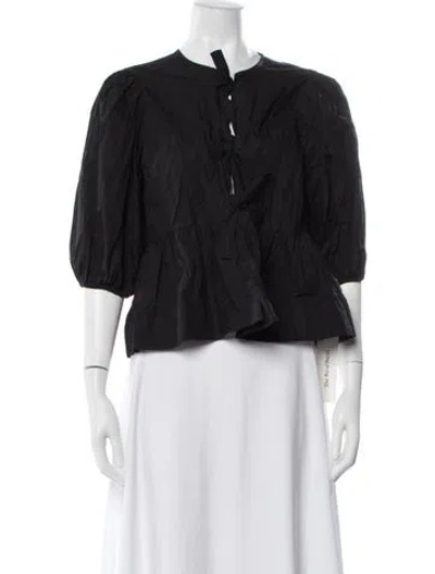 Pre-owned Ganni Tie Neck Short Sleeve Blouse In Black
