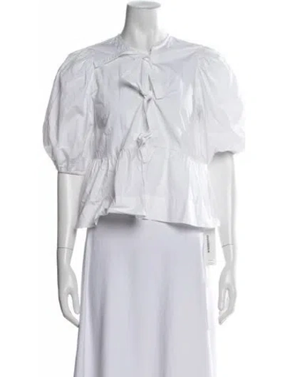 Pre-owned Ganni Tie Neck Short Sleeve Blouse In White