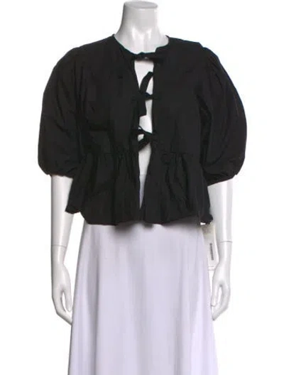 Pre-owned Ganni Tie Neck Short Sleeve Top In Black