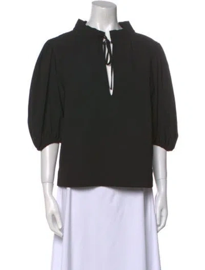 Pre-owned Ganni Tie Neck Three-quarter Sleeve Blouse In Black