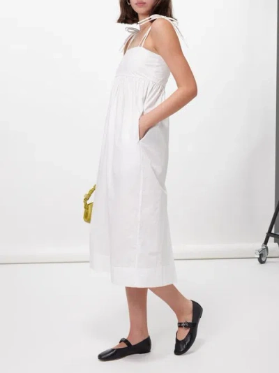 Ganni Tie-shoulder Organic-cotton Poplin Midi Dress In White
