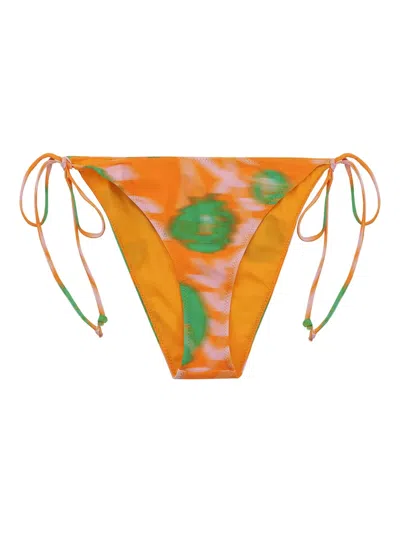 Ganni Tie-side Printed Bottoms In Orange