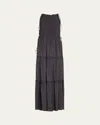 Ganni Tie-strap Smocked Maxi Slip Dress In Black