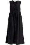 Ganni Tie String Poplin Dress In Black (black)