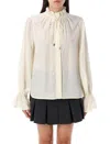 Ganni Shirt With Bow In Neutral