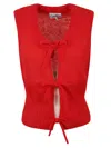 Ganni Bow Detailing Sleeveless Vest In Racing Red