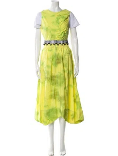 Pre-owned Ganni Tie-dye Print Beaded Accents Skirt Set In Yellow