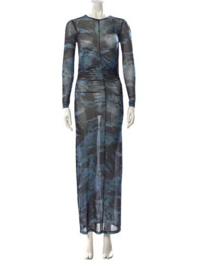 Pre-owned Ganni Tie-dye Print Long Dress In Blue
