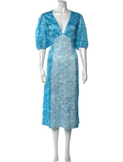 Pre-owned Ganni Tie-dye Print Long Dress In Blue