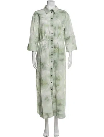 Pre-owned Ganni Tie-dye Print Long Dress In Green