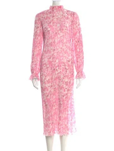 Pre-owned Ganni Tie-dye Print Long Dress In Pink