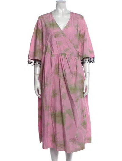 Pre-owned Ganni Tie-dye Print Long Dress In Pink