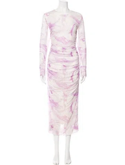 Pre-owned Ganni Tie-dye Print Long Dress In Purple