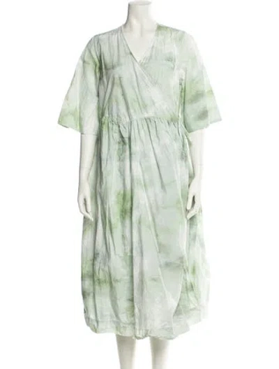 Pre-owned Ganni Tie-dye Print Midi Length Dress In Green
