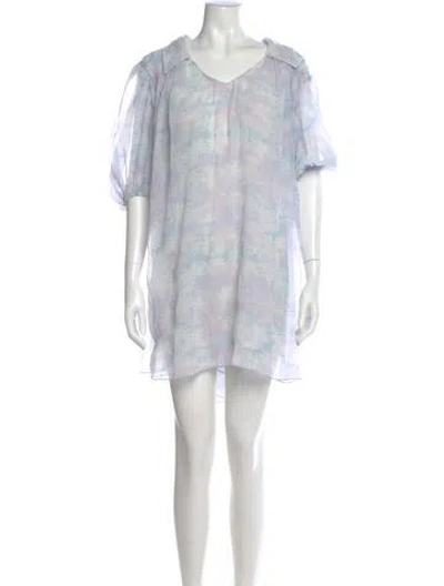 Pre-owned Ganni Tie-dye Print Mini Dress In Blue