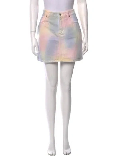 Pre-owned Ganni Tie-dye Print Mini Skirt In Yellow