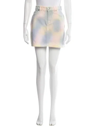 Pre-owned Ganni Tie-dye Print Mini Skirt In Yellow