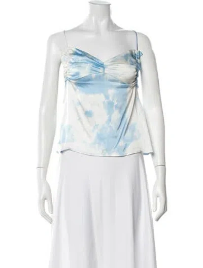 Pre-owned Ganni Tie-dye Print V-neck Top In Blue