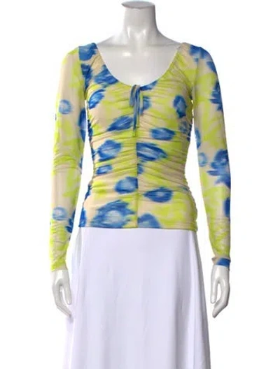 Pre-owned Ganni Tie-dye Print V-neck Top In Blue