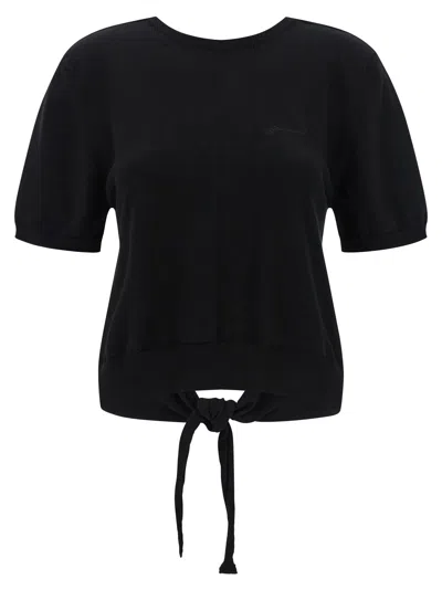 Ganni Tie-front Cotton Sweater In Black