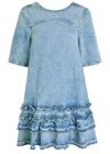 Ganni Ruffled Denim Minidress In Blue