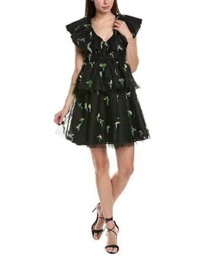Pre-owned Ganni Tiered Mesh Mini Dress Women's In Black