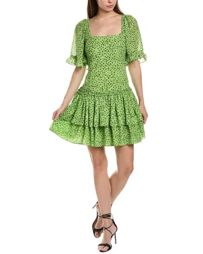 Ganni Short Sleeve Chiffon Mini Dress In Tender Shoots