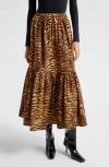 Ganni Tiger-striped Poplin Midi Skirt
