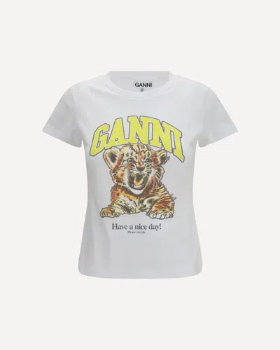 Ganni Organic Cotton T-shirt With Front Print In White