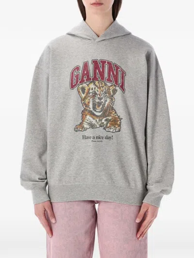 Ganni Women Margot Kitty Organic Cotton Hoodie In Gray