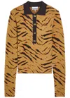 Ganni Tiger-jacquard Merino Wool Polo Top In Animal Print
