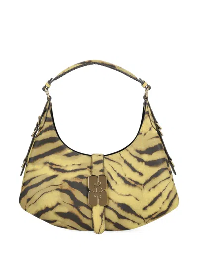 GANNI TIGER-PATTERN BUCKLE SHOULDER BAG