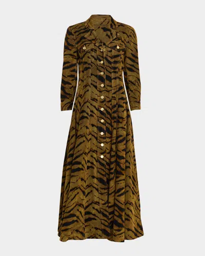 GANNI TIGER-PRINT DENIM MAXI DRES