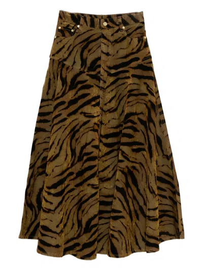 GANNI TIGER-PRINT DENIM MAXI SKIRT