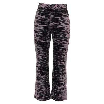 Ganni Tiger-print High-rise Bootcut Jeans In Pink Cotton Denim In Gray