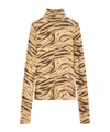 Ganni Tiger Print Long Sleeve Turtleneck Knitwear In Brown